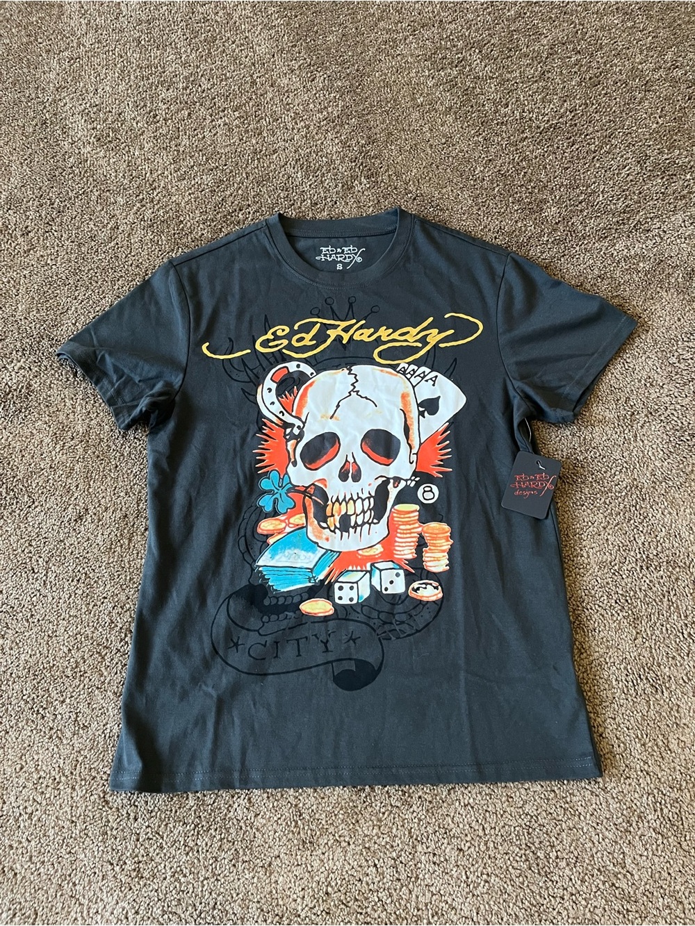 Ed Hardy Black Short-Sleeve Skull & Casino Graphic Tee